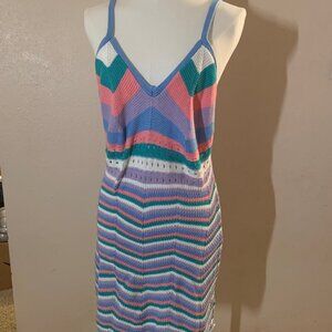 Crave Fame women's XL multicolor fitted crochet spaghetti strap mini dress